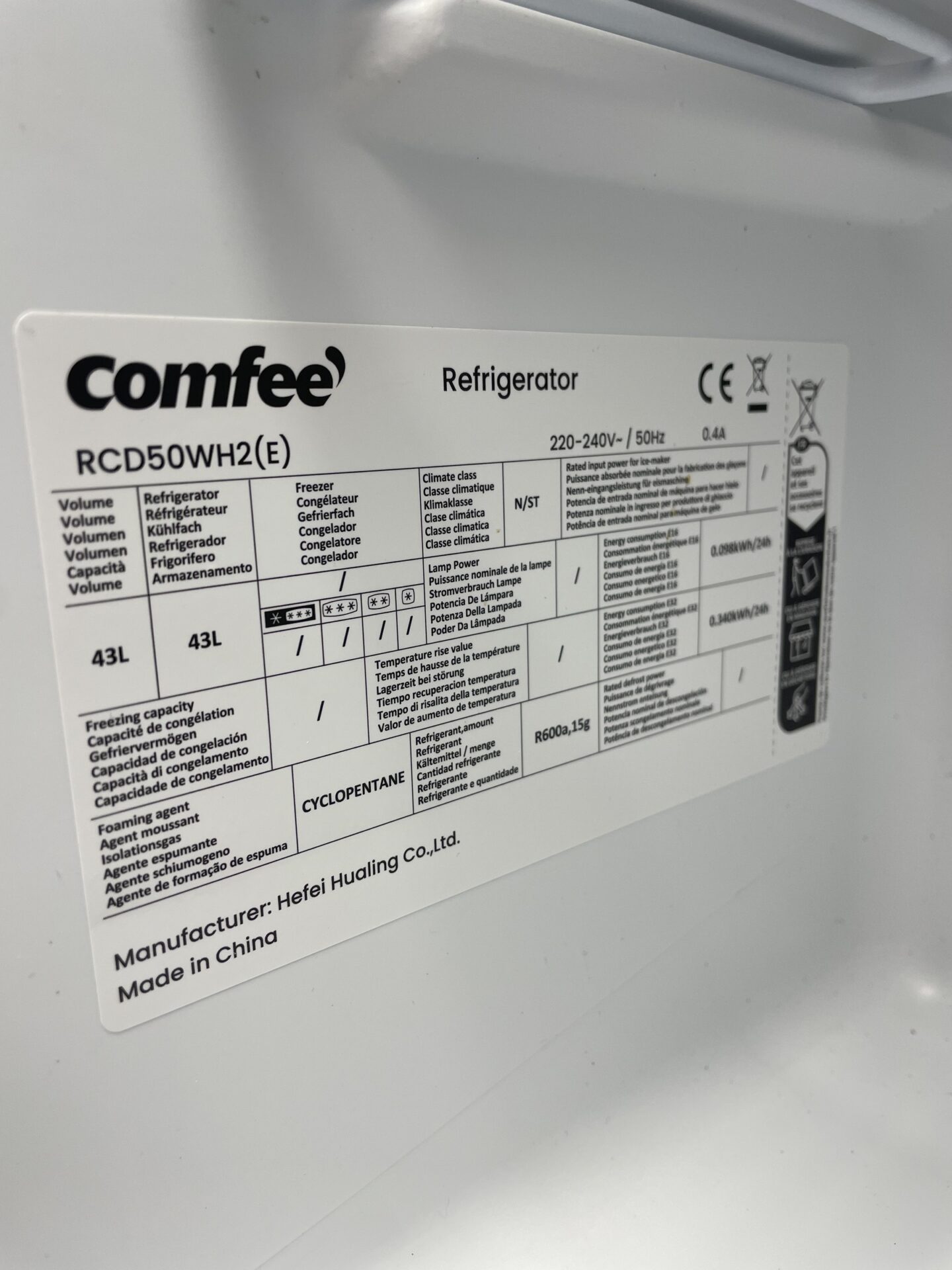 Mini šaldytuvas Comfee (RCD50WH2(E)) (naudota) — nuotrauka 7